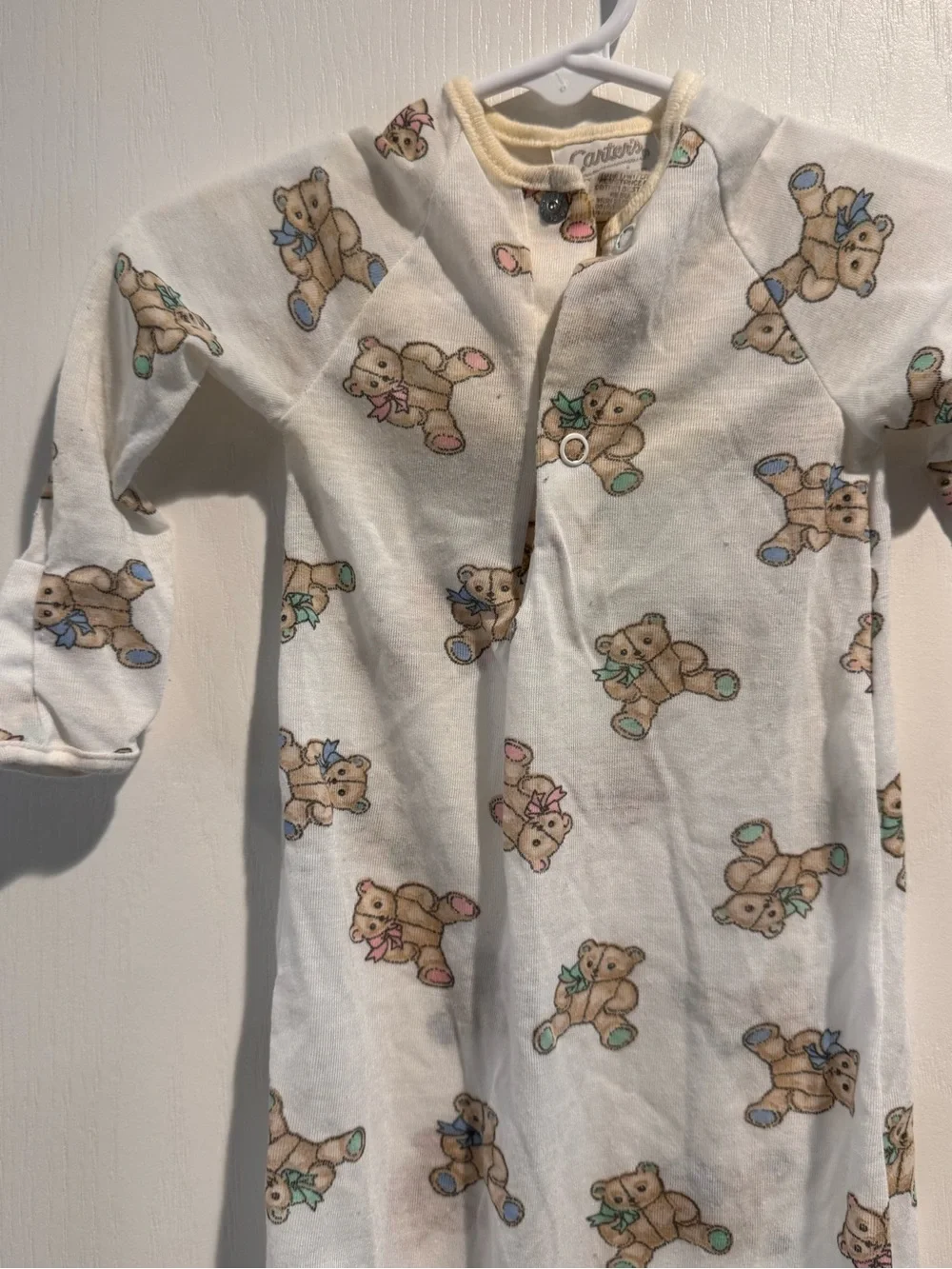 Vintage Carter's Cream Baby Gown with Teddy Bear Print